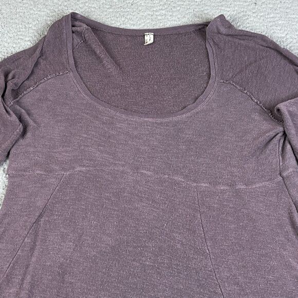 We The Free People Blouse Women Large Brown Scoop Neck Ribbed Knit Pullover Top - Picture 2 of 12